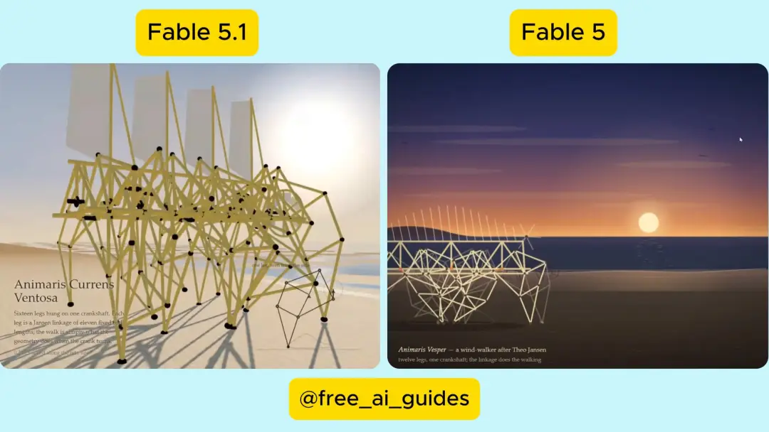 Still from Strandbeest walking machine (Fable 5.1 vs Fable 5)