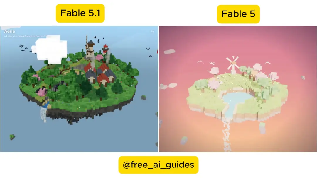 可探索的体素世界（Fable 5.1 对比 Fable 5）的画面