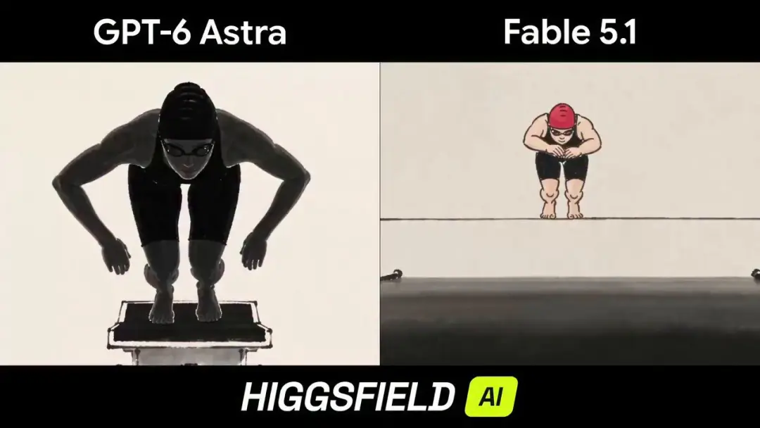 Still from Swimmer in a pool (Fable 5.1 vs GPT-6 Astra)