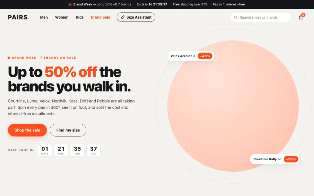 First screen of PAIRS brand-week shoe store